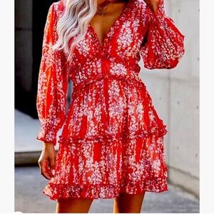 Elegant Red Floral Dress
